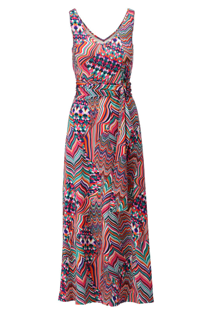 K-design - Maxi dress met print en stoffen riem (A110P912) - What Els!