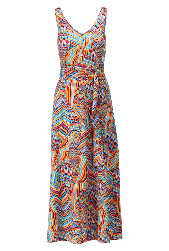 K-design - Maxi dress met print en stoffen riem  (A110P911) - What Els!