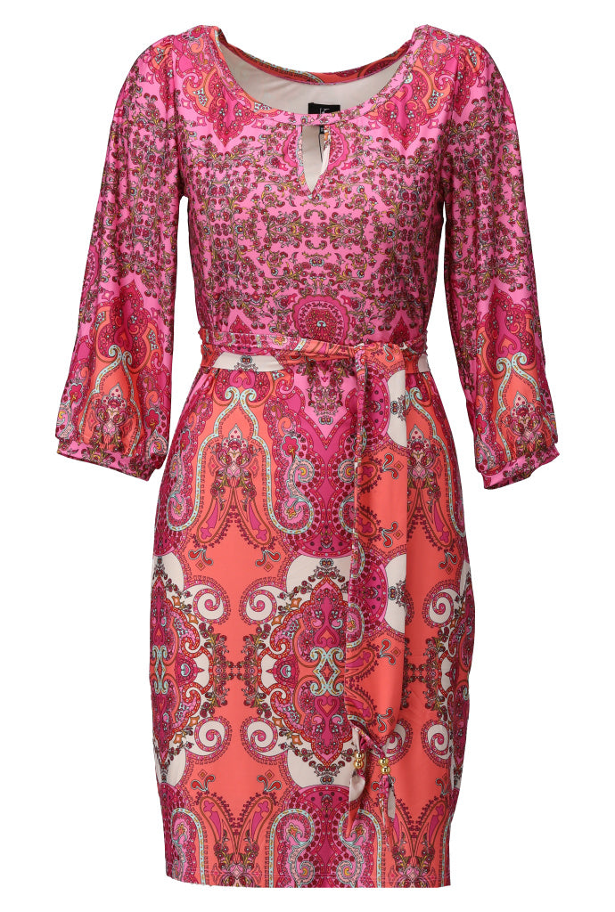 K-design - Mini dress met print, open mouwen en stoffen riem (A119P921) - What Els!