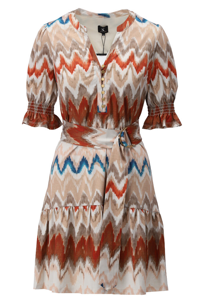 K-design - Mini dress met print, volant en stoffen riem (A122P914) - What Els!