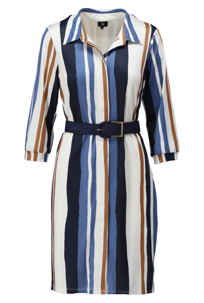 K-design - Mini dress met gestreepte print en bijpassende riem (A125P913) - What Els!