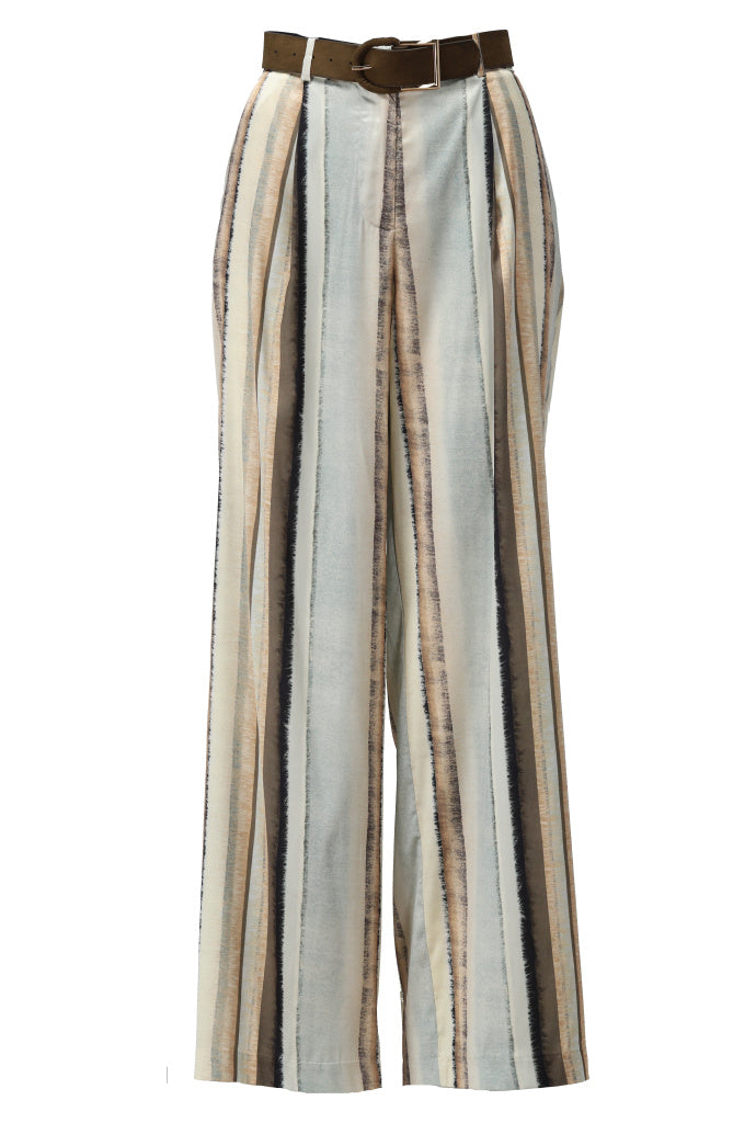K-design - Broek met gestreepte print en bijpassende riem (A150P924) - What Els!