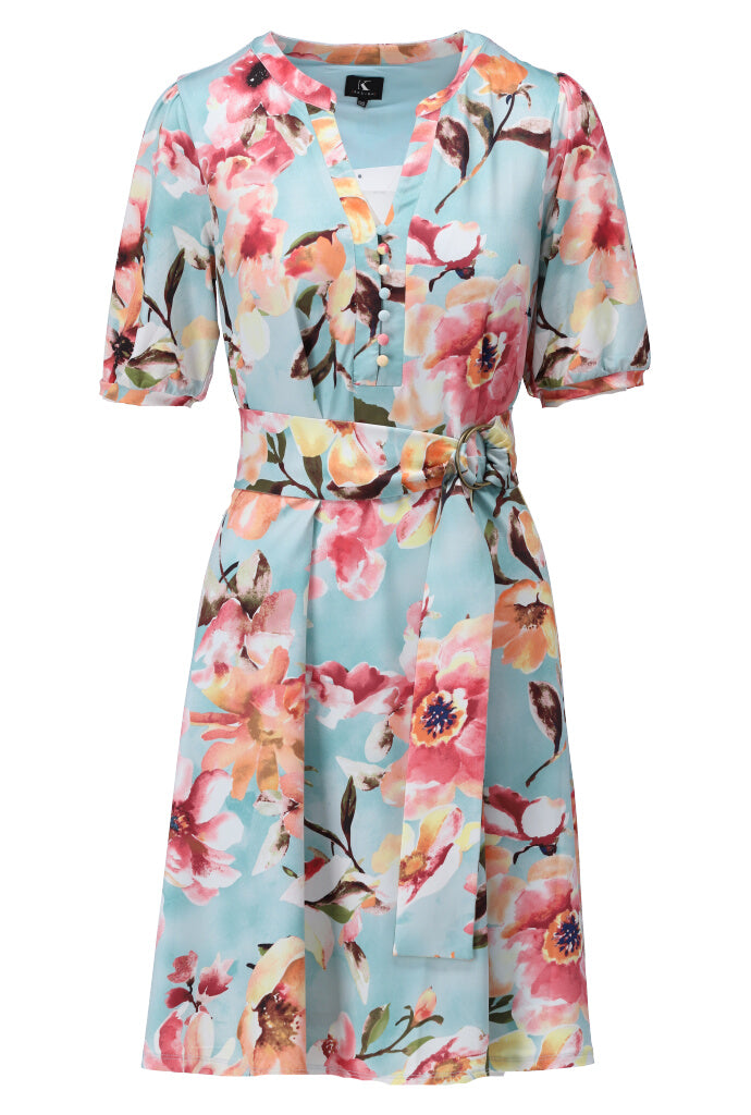 K-design - Mini dress met print en stoffen riem (A202P988) - What Els!