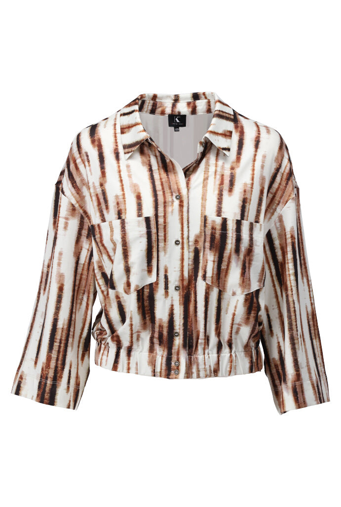 K-design - Blouse met print, zakjes en elastiek (A210P983) - What Els!