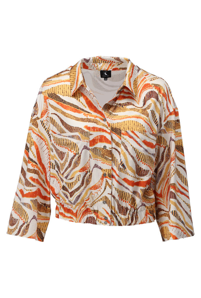 K-design - Blouse met print, zakjes en elastiek (A210P987) - What Els!