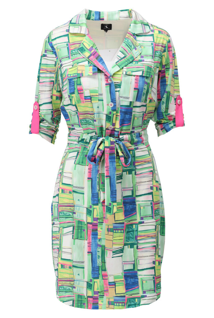 K-design - Mini dress met print, trekkoord en fluo details (A213P981) - What Els!