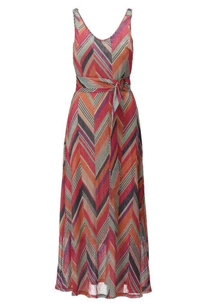 K-design - Mouwloze maxi dress met print en stoffen riem (A251P975) - What Els!