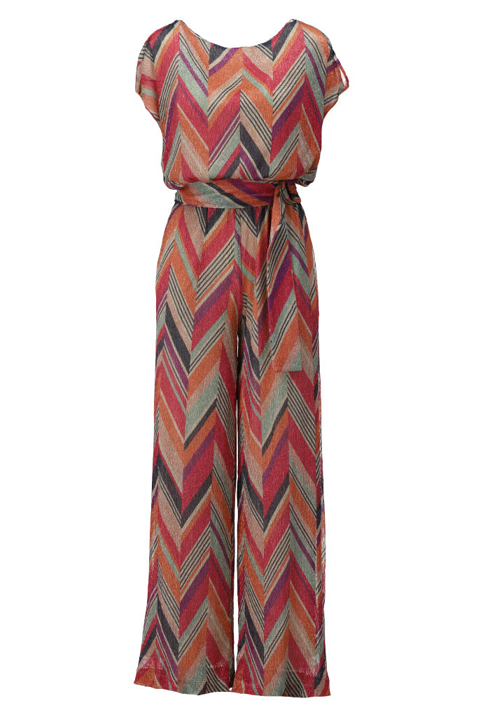 K-design - Jumpsuit met print en stoffen riem (A253P975) - What Els!