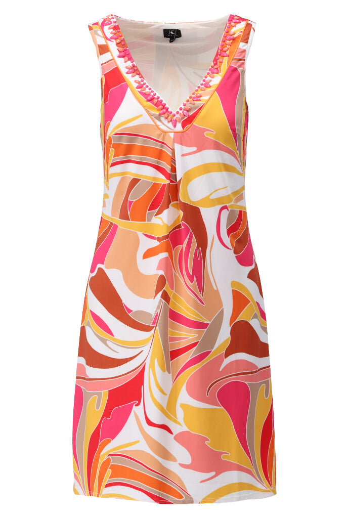 K-design - Mouwloze mini dress met print, V-hals en kralen (A300P943) - What Els!