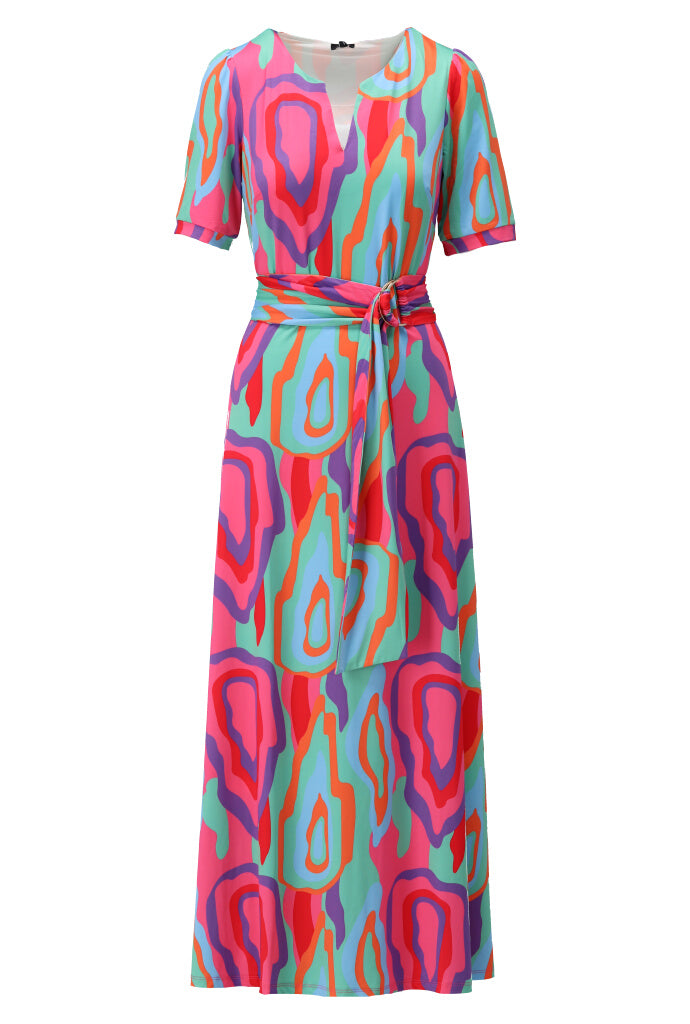 K-design - Maxi dress met print en stoffen riem (A304P937) - What Els!