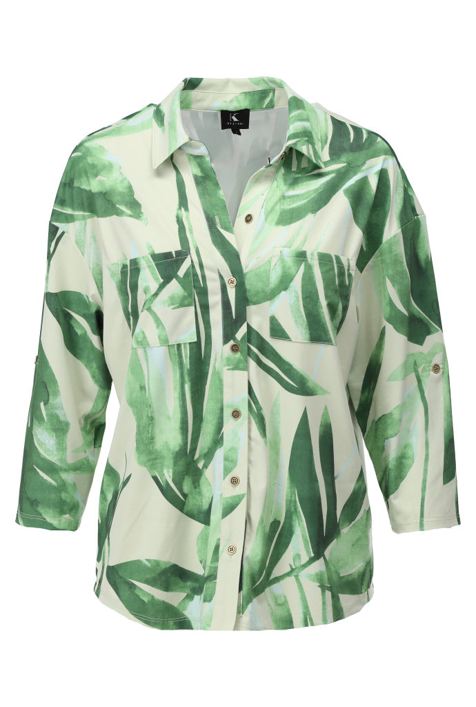 K-design - Oversized blouse met print, knopen en zakjes (A311P941) - What Els!
