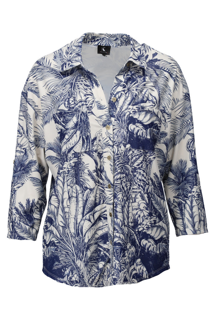 K-design - Oversized blouse met print, knopen en zakjes (A311P958) - What Els!