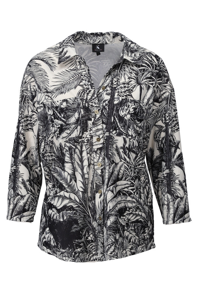 K-design - Oversized blouse met print, knopen en zakjes (A311P959) - What Els!