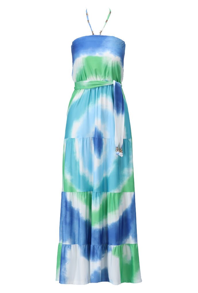 K-design - Maxi bandeau dress met print en stoffen riem (A316P946) - What Els!