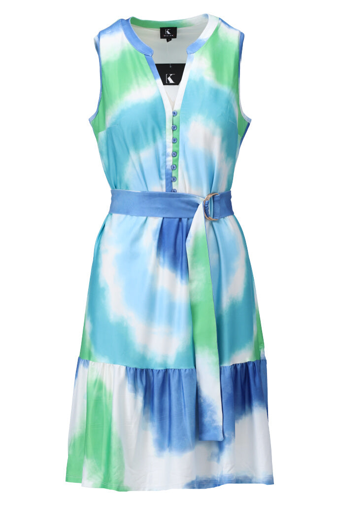 K-design - Mouwloze mini dress met print, volant en stoffen riem (A317P946) - What Els!
