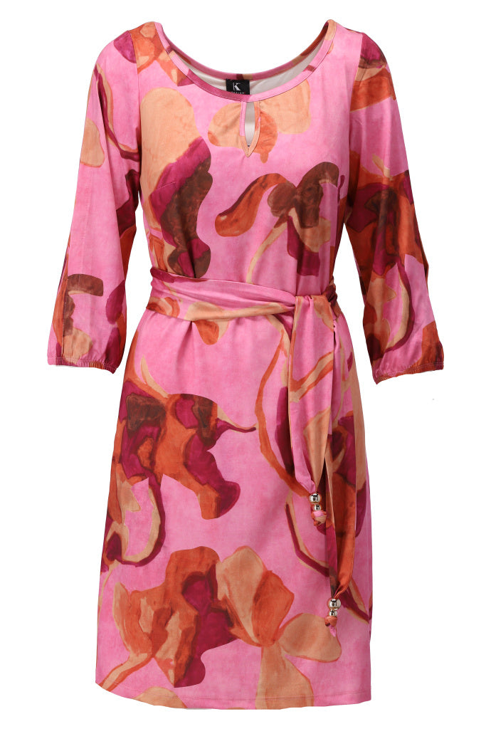 K-design - Mini dress met print, open mouwen en stoffen riem (A320P950) - What Els!