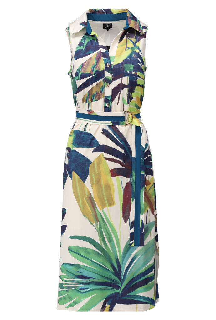 K-design - Mouwloze midi dress met print en stoffen riem (A321P960) - What Els!