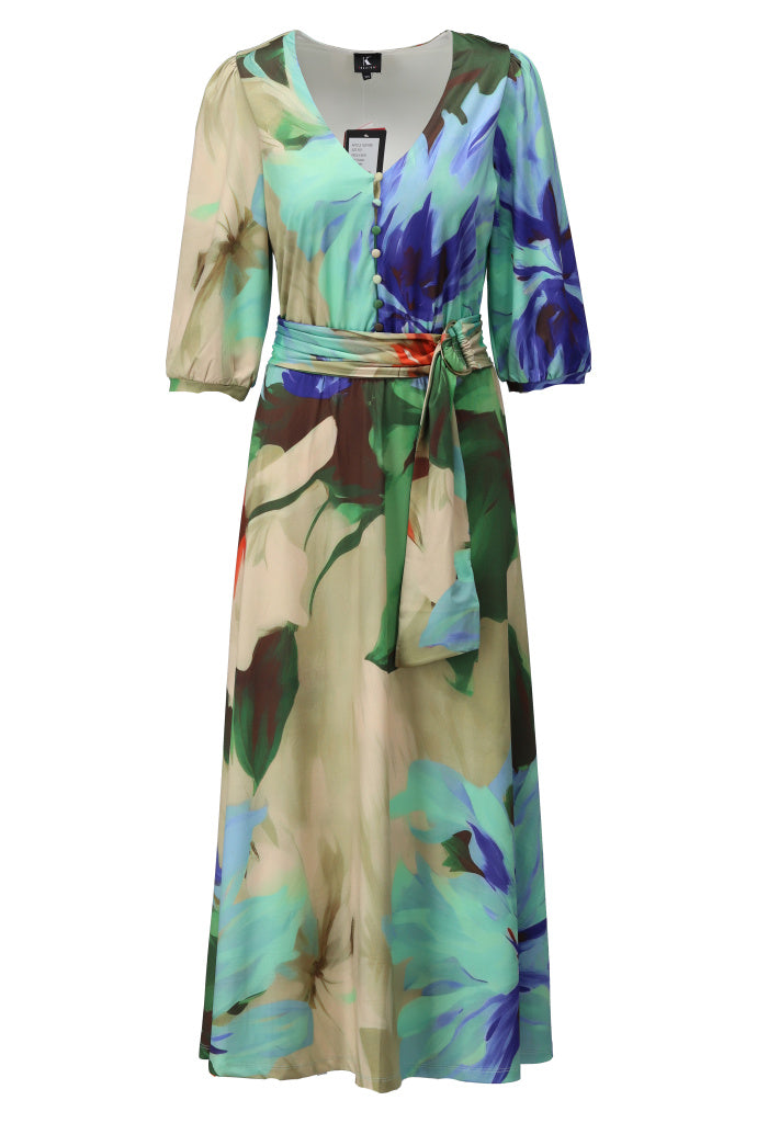 K-design - Maxi dress met print en stoffen riem (A324P955) - What Els!