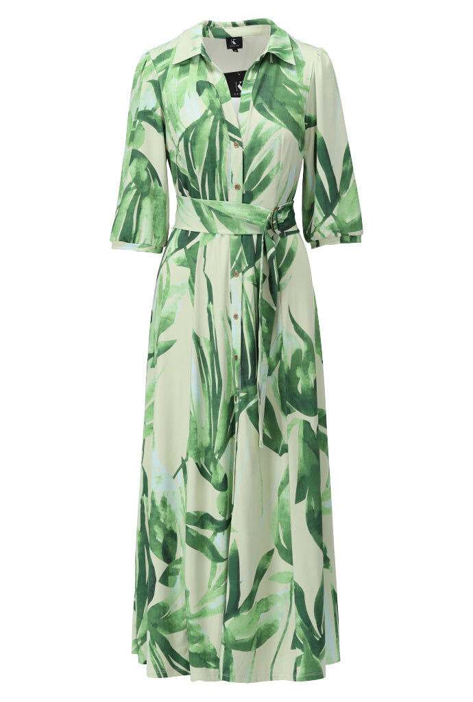K-design - Maxi dress met print, knopen en stoffen riem (A326P941) - What Els!