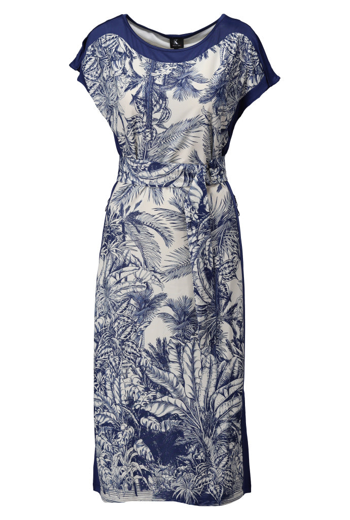 K-design - Midi dress met print en stoffen riem (A328P958) - What Els!