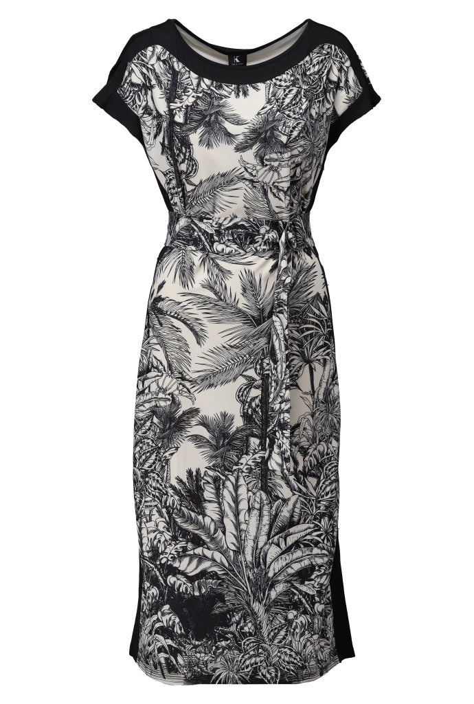 K-design - Midi dress met print en stoffen riem (A328P959) - What Els!