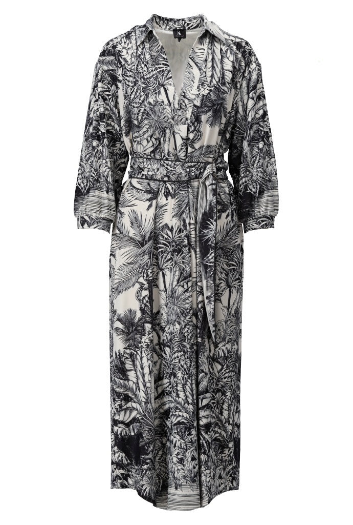 K-design - Maxi dress met print, V-hals en stoffen riem (A329P959) - What Els!