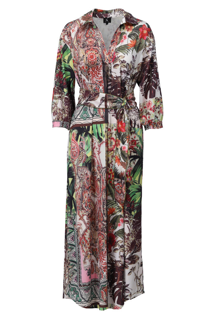 K-design - Maxi dress met print, V-hals en stoffen riem (A329P939) - What Els!