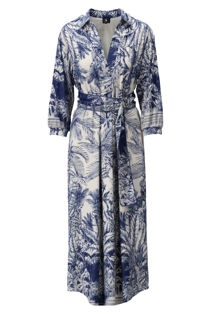 K-design - Maxi dress met print, V-hals en stoffen riem (A329P958) - What Els!