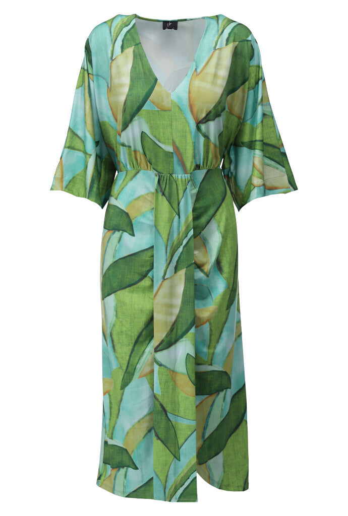 K-design - Midi dress met print en plooi (A335P951) - What Els!