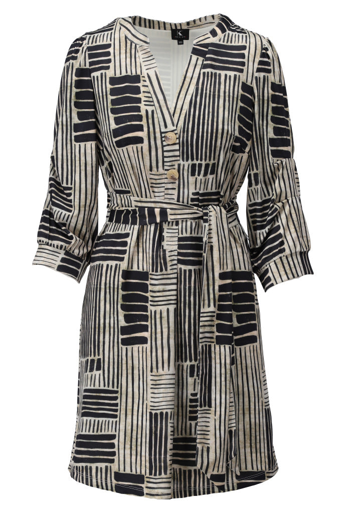 K-design - Mini dress met print en stoffen riem (A336P957) - What Els!