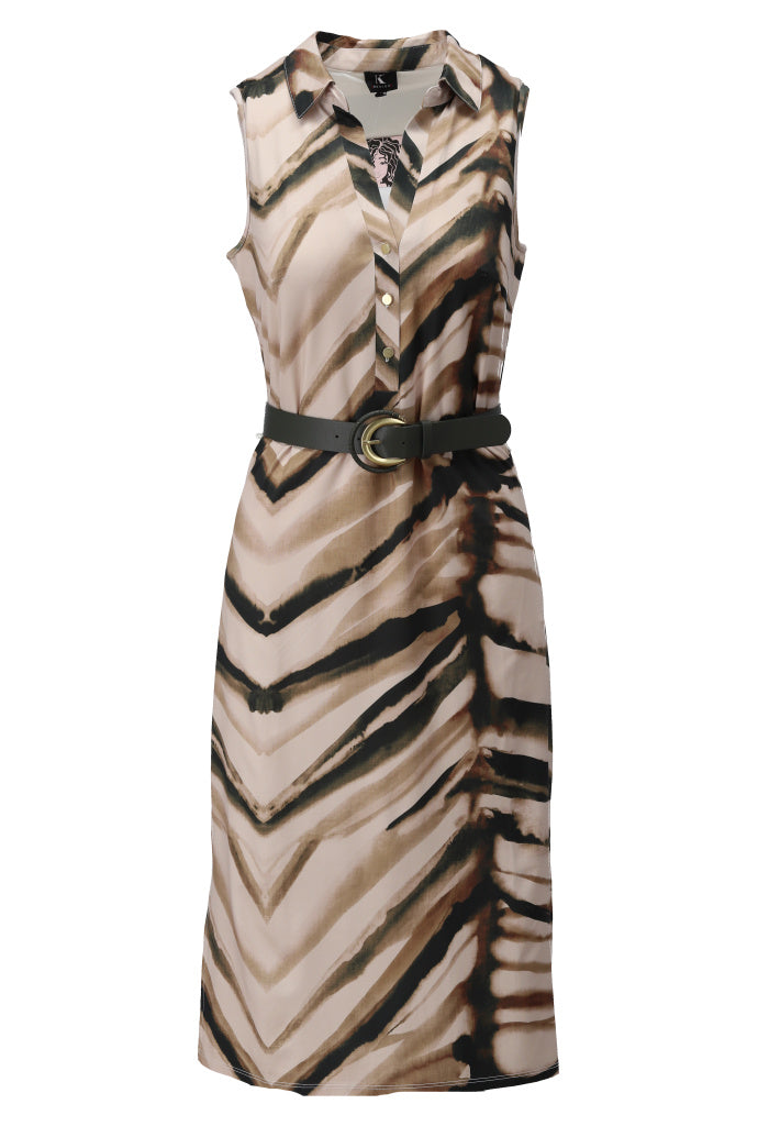 K-design - Mouwloze midi dress met print en bijpassende riem (A338P940) - What Els!