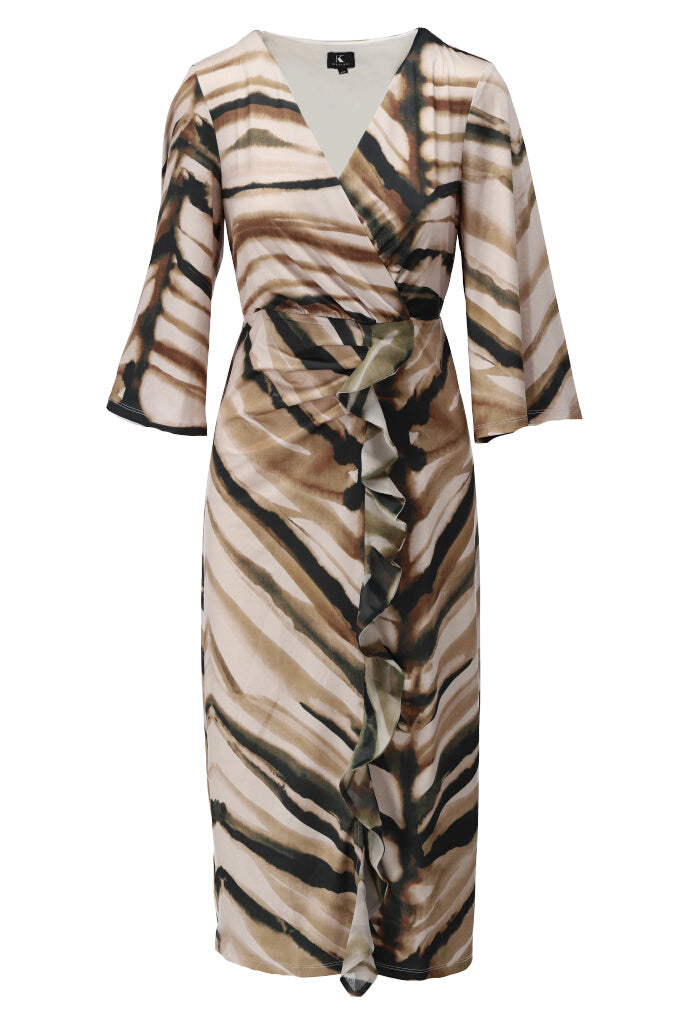 K-design - Midi crossover dress met print en volants (A342P940) - What Els!