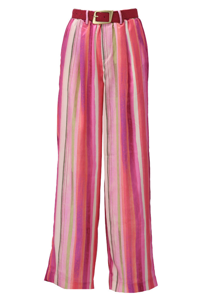 K-design - Broek met gestreepte print en bijpassende riem (A383P953) - What Els!