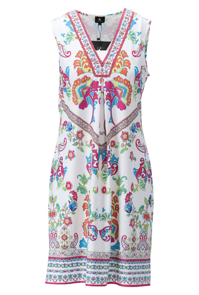 K-design - Mouwloze mini dress met print en V-hals (A403P963) - What Els!