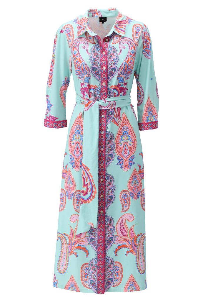 K-design - Maxi polo dress met print, knopen en stoffen riem (A404P967) - What Els!
