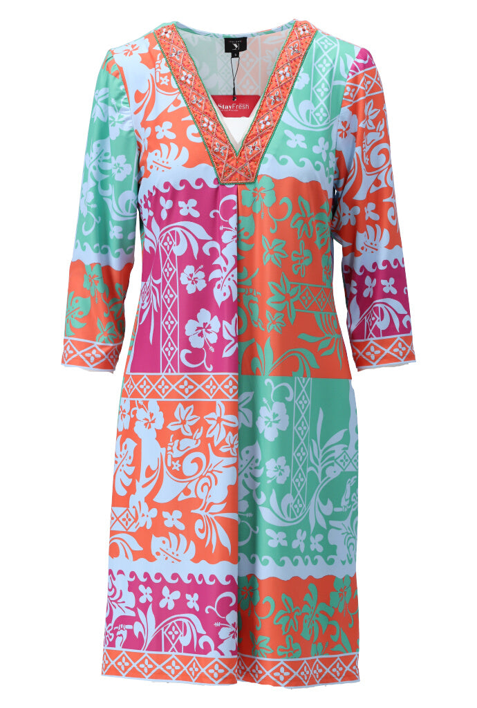 K-design - Mini dress met print en V-hals (A406P965) - What Els!