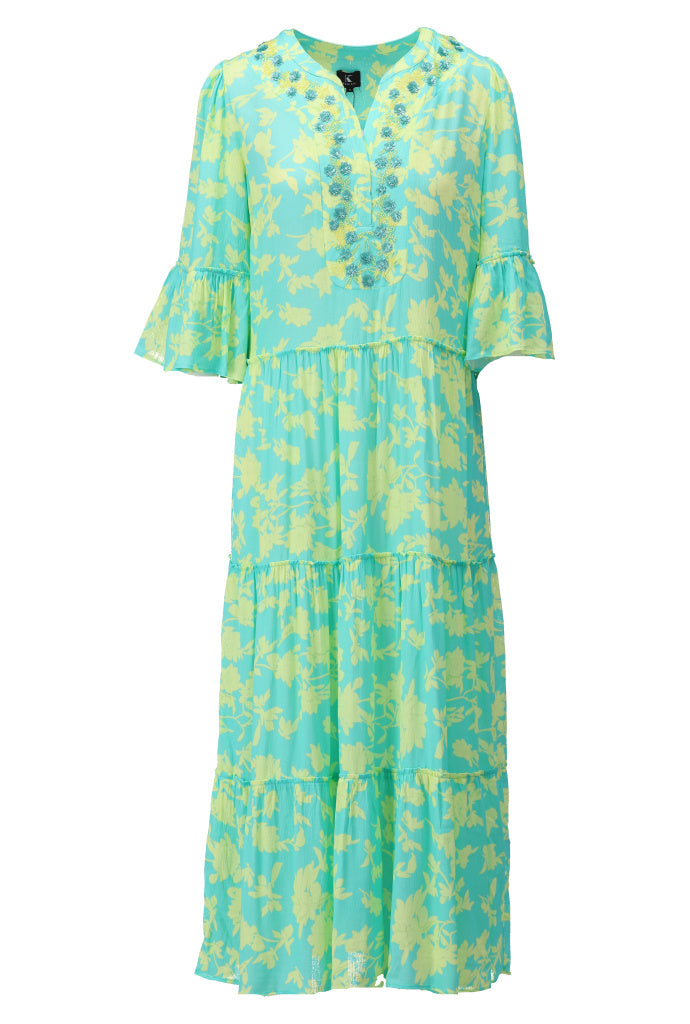 K-design - Maxi boho dress met print, volants en lovertjes (A500P927) - What Els!