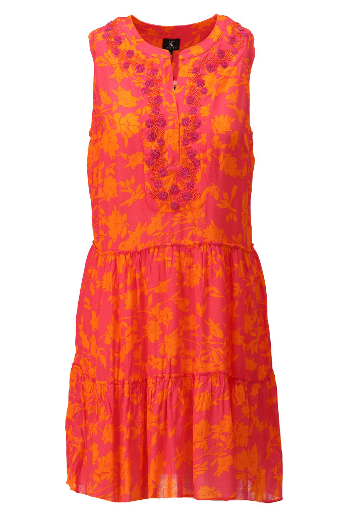 K-design - Mouwloze boho mini dress met print, volants en lovertjes (A501P928) - What Els!