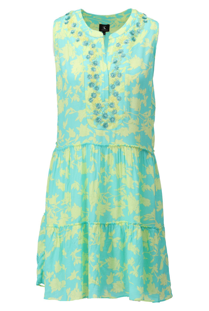 K-design - Mouwloze boho mini dress met print, volants en lovertjes (A501P927) - What Els!