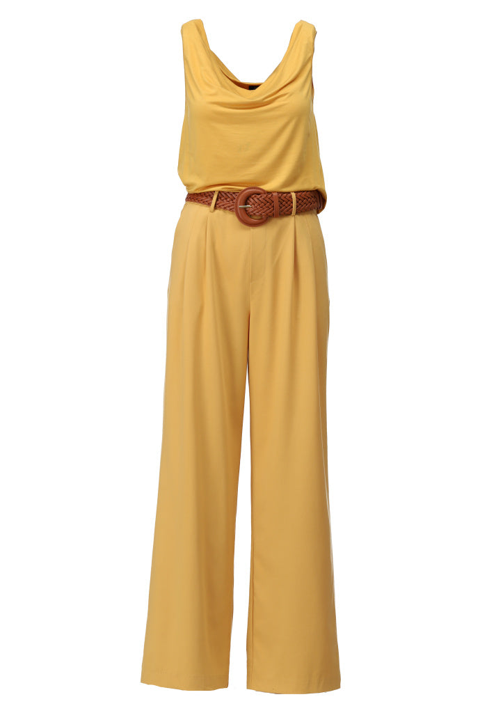 K-design - Off shoulder jumpsuit met bijpassende riem (A608Golden apricot) - What Els!