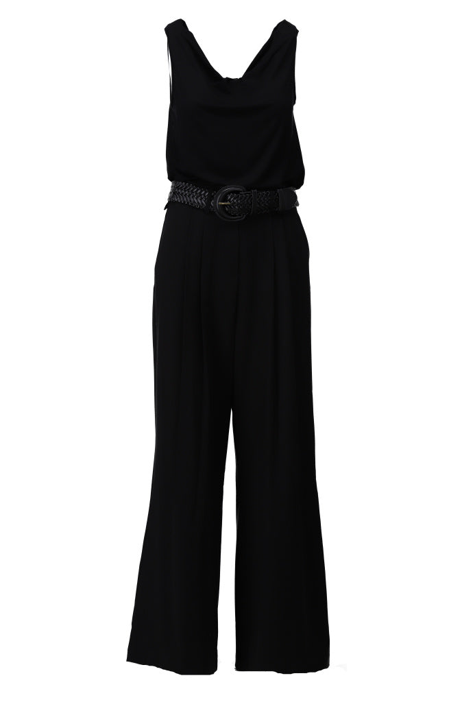 K-design - Off shoulder jumpsuit met bijpassende riem (A608Black) - What Els!
