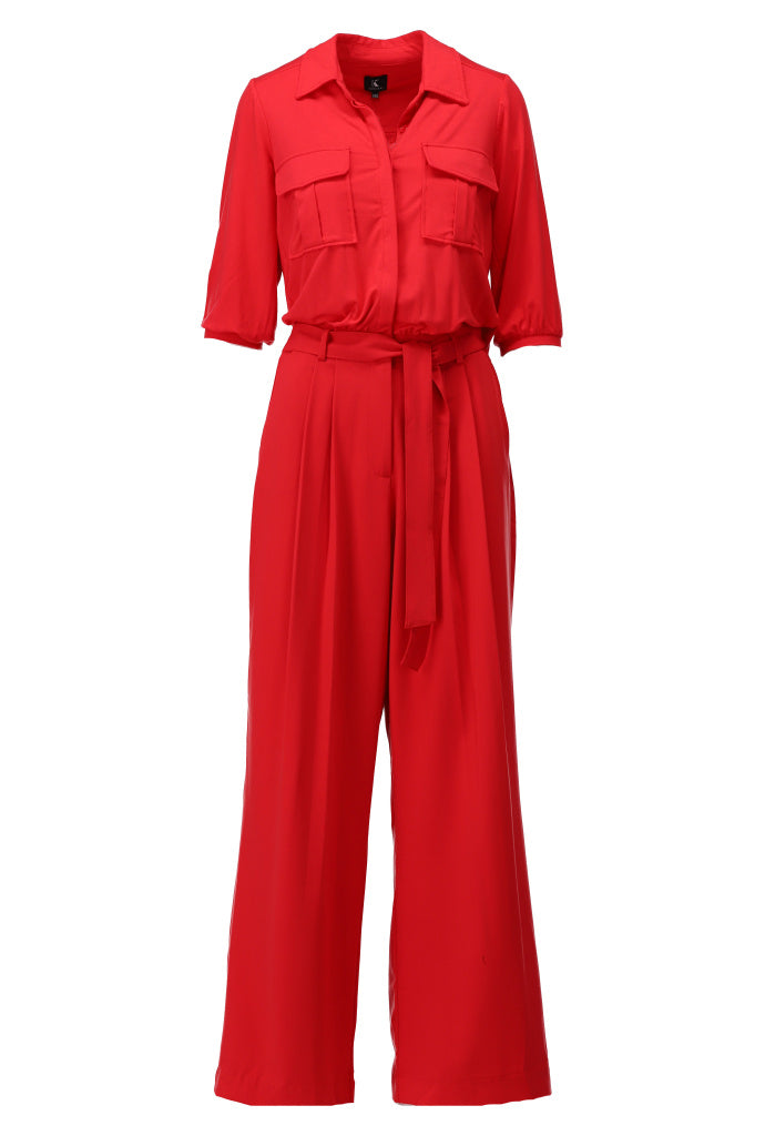 K-design - Jumpsuit met knopen, zakjes, plooien en stoffen riem (A609Lollipop) - What Els!