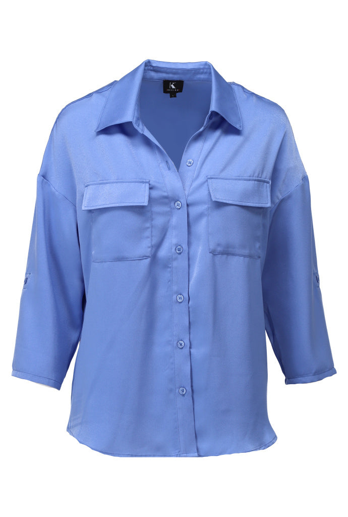 K-design - Oversized blouse met zakjes (A670Blue bonnet) - What Els!
