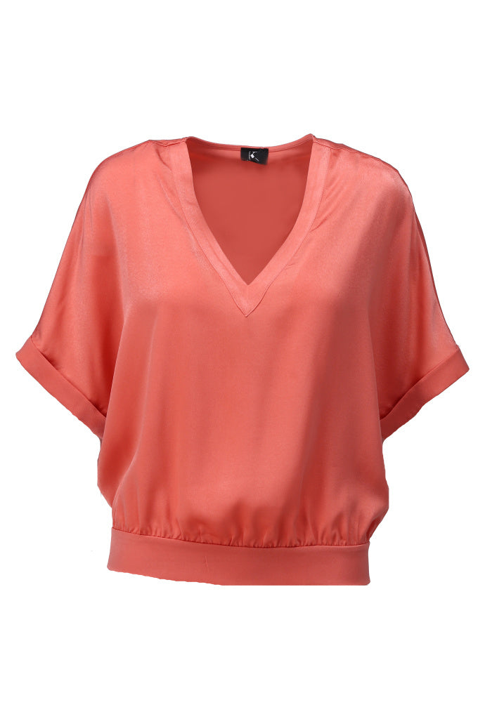 K-design - Top met V-hals (A672Apricot brandy) - What Els!