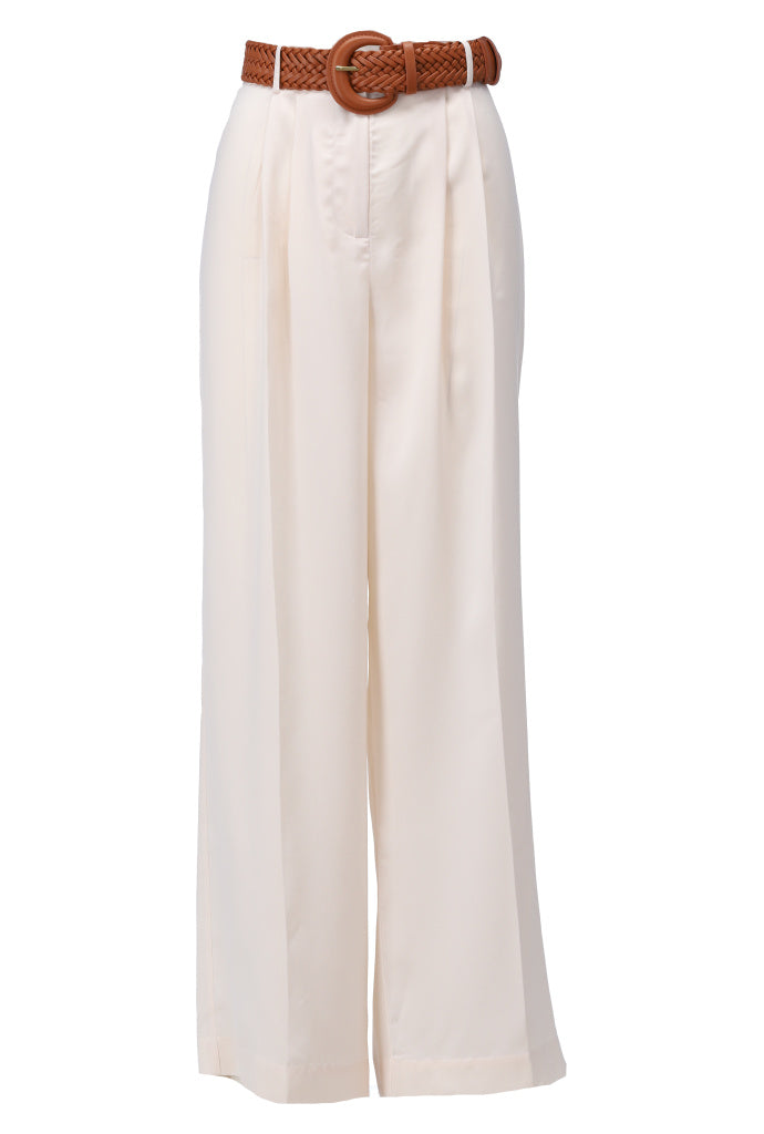 K-design - Wijde broek in satijn look met bijpassende riem (A675Birch) - What Els!