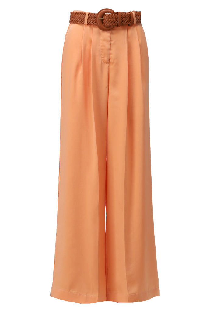 K-design - Wijde broek in satijn look met bijpassende riem (A675Coral sands) - What Els!