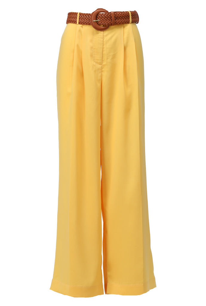 K-design - Wijde broek in satijn look met bijpassende riem (A675Mimosa) - What Els!