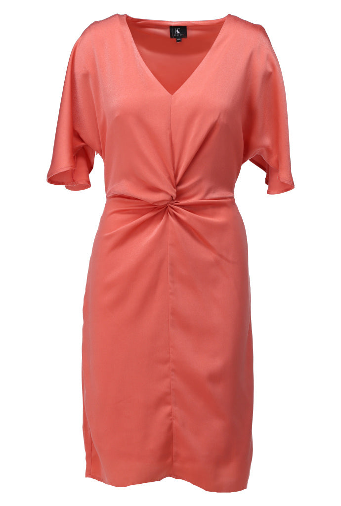 K-design - Mini Dress met V hals (A679Apricot brandy) - What Els!