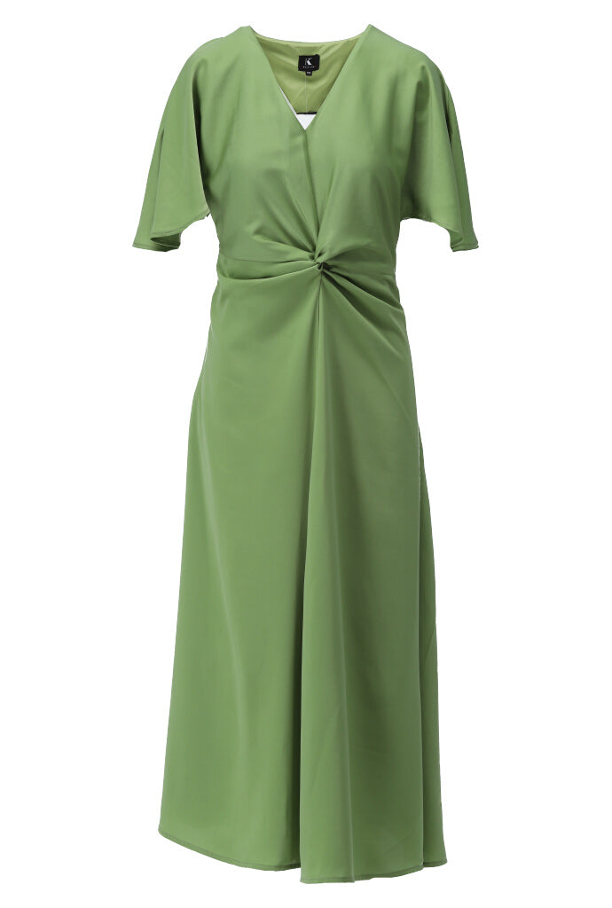 K-design - Maxi dress met V-hals en knoop (A680Green eyes) - What Els!