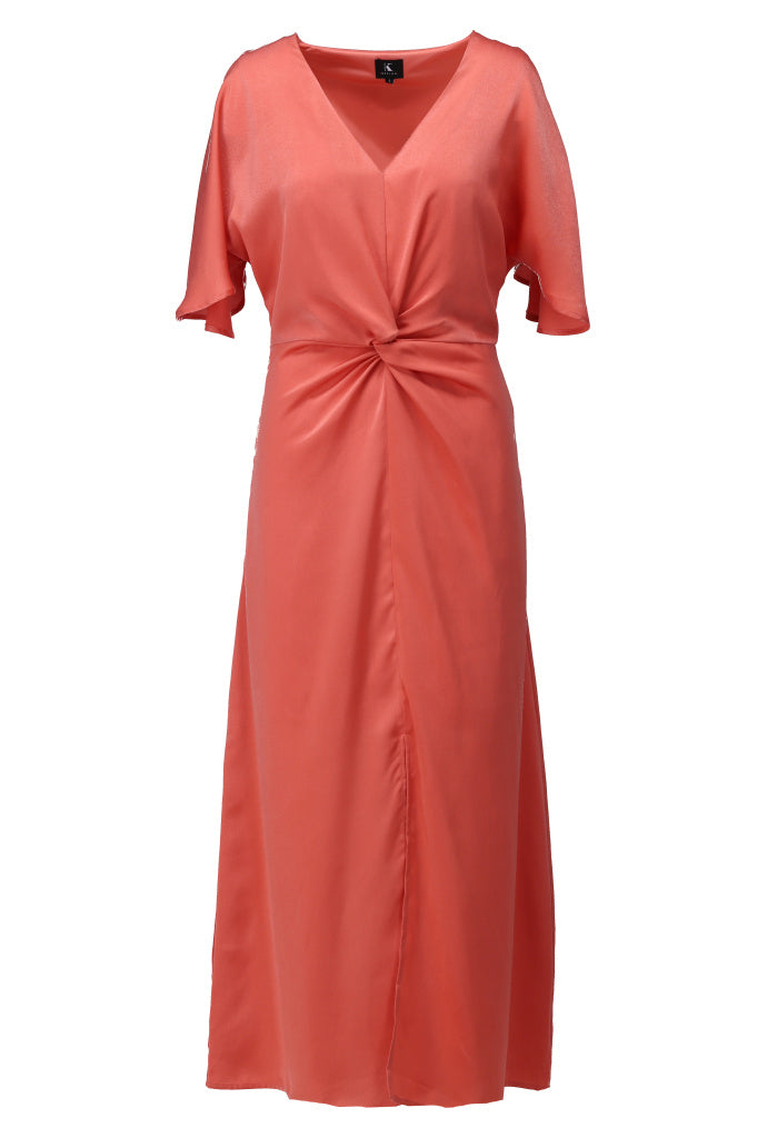 K-design - Maxi dress met V-hals en knoop (A680Apricot brandy) - What Els!